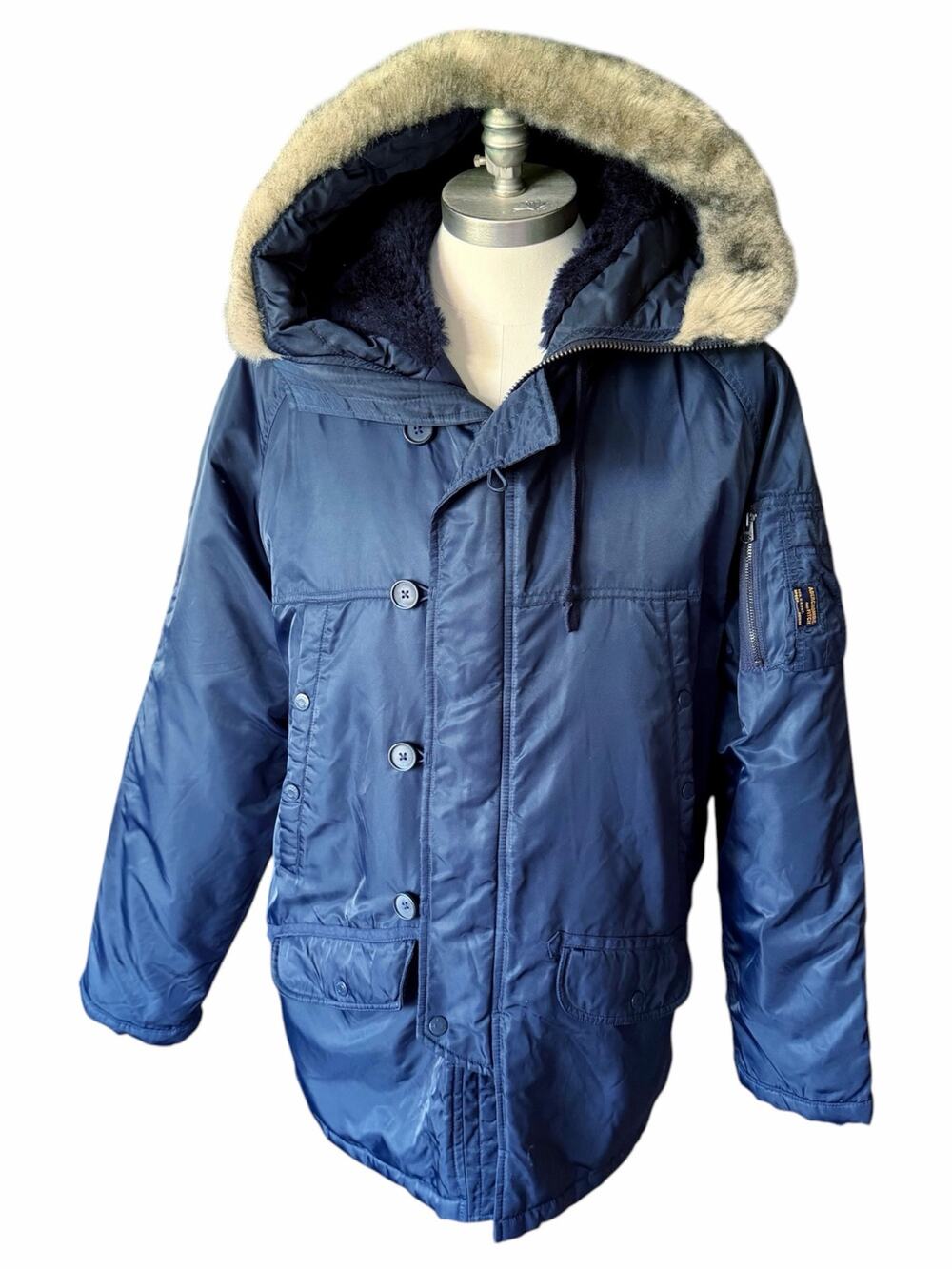 Abercrombie & Fitch Snorkel Parka Jacket Mens Large Navy Blue Faux Fur Hood